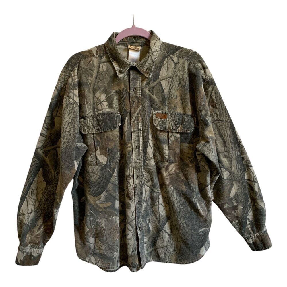 Woolrich Flannel Shirt LARGE Realtree Camo Men's Hunting Winter Button Down Y2K